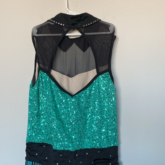 Weissman Adult Large Dance Costume – Green Sequin Fringe Jazz Dress with Collar - Picture 7 of 9